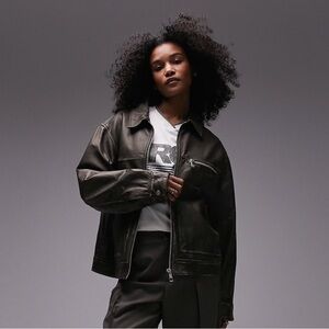 Topshop Faded Brown Geuine Leather Jacket